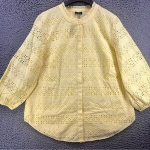 NWT Talbots Shirt Womens Large Yellow Eyelet Lace Colorful Preppy Blouse Cotton